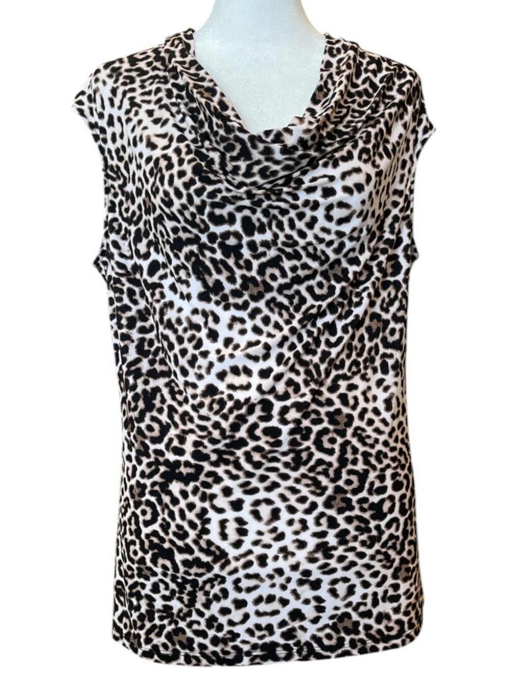 Leopard Animal Print Cowl Neckline Sleeveless Shell Blouse Tank Top